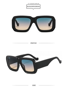 Vues de face et de côté de lunettes de soleil carrées avec monture noire et dégradé
