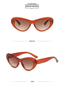 Vues de face et de profil de lunettes de soleil œil de chat marron avec verres dégradés