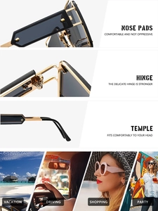 Detail view of reinforced metal hinges and comfortable nose pads on oversized sunglasses