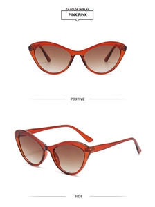 Close-up of pink translucent cat-eye sunglasses with gradient brown lenses in C4-PINK PINK
