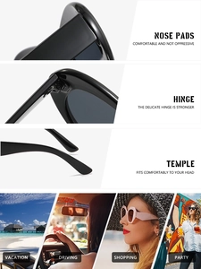 Détails des plaquettes de nez et charnières renforcées sur lunettes œil de chat