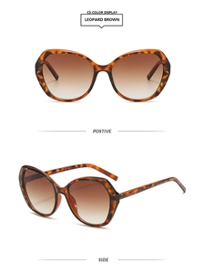 Detail view of leopard brown oversized square sunglasses with gradient brown lenses