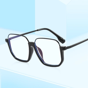 Fashionable oversized black metal frame glasses with blue light blocking lenses