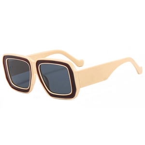 Lunettes de soleil carrées rétro crème avec contraste marron et verres foncés