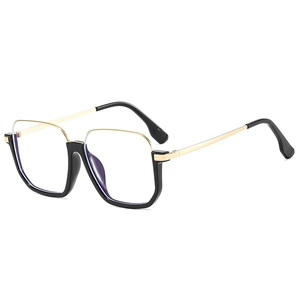 Stylish large frame blue light blocking glasses with black and gold metal optical frame