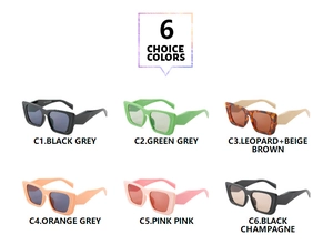 Detailed matrix view of rectangular cat-eye sunglasses in six assorted fashion colors