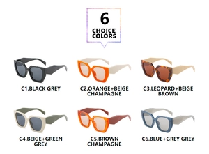 Six different candy-colored polygon sunglasses in 2x3 grid showing diverse frame options