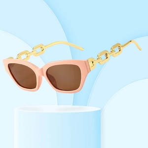 Cat Eye Sunglasses For Women PC Frame With Gold Metal Chain Temples UV400 Protection Retro Fashion Travel Party
