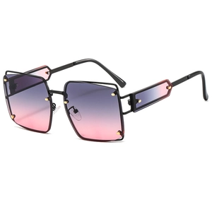 Square oversized sunglasses with purple gradient lenses and geometric hollow temples