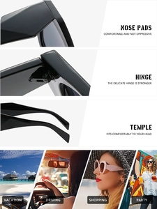 Macro view of nose pads and hinges on trendy black polarized polygon sunglasses