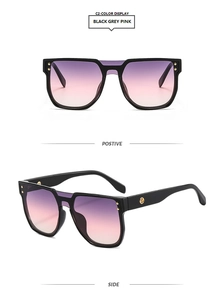 Fashion square sunglasses with black frame and purple-to-pink gradient lenses