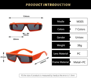 Detailed size chart and specifications for trendy square frame oversized sunglasses
