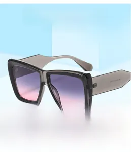 Detail view of square gradient lenses and wide grey frames for fashion sunglasses