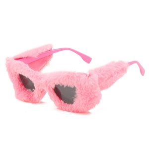 Damen Katzenauge Sonnenbrille Mit Plüsch Kunstpelz Rahmen UV400 Schutz PC Linse Mode Party Brillen