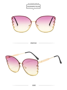 Detail view of butterfly metal frames with purple to yellow gradient lenses