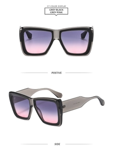 Front and side view of square gradient lens sunglasses with grey translucent frames