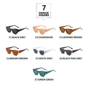 Cat eye sunglasses detail showcasing seven vibrant color options for fashion styling