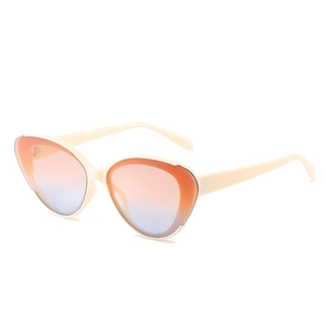 Fashionable cat-eye sunglasses with cream frames and orange-blue gradient lenses