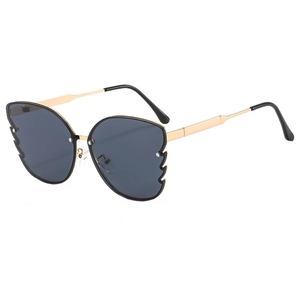 Fashionable golden butterfly frame sunglasses with dark grey lenses in 45-degree view