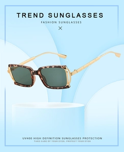 Fashionable square tortoise frame sunglasses with gold metal temples and UV400 protection