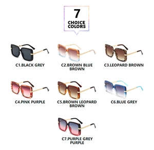 Detailed grid of oversized square sunglasses showing seven vibrant multi-color frames