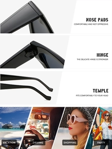 Detail view of comfortable nose pads and durable hinges on chic black sunglasses