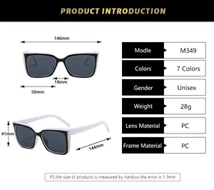 Tableau des tailles détaillé pour lunettes de soleil carrées avec dimensions et matériel PC