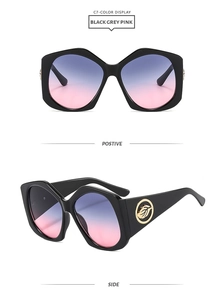 Détails de lunettes de soleil polygonales avec logo feuille et verres dégradés