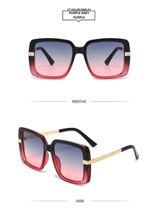 Detail of square sunglasses C7 with gradient lenses and engraved golden metal temples