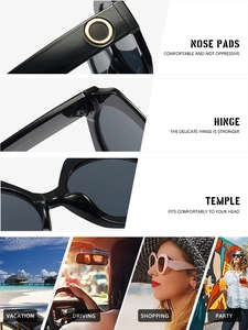 Détail de lunettes de soleil avec charnières dorées et plaquettes de nez en vues multiples