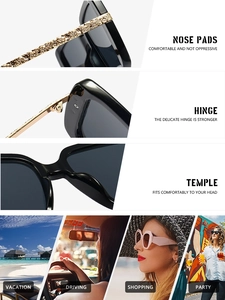 Detailed views of reinforced hinges, comfortable nose pads and stylish metal temples