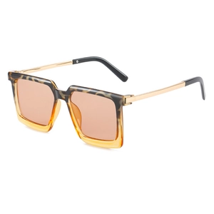 Modische quadratische Oversize-Sonnenbrille mit Leopardenmuster und goldenen Metallbügeln