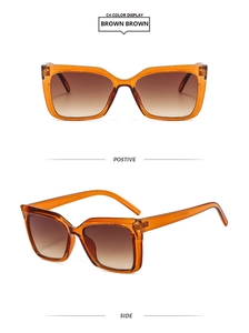 Vues détaillées de face et de côté de lunettes de soleil carrées vintage ambre dégradé