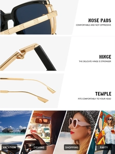 Detail of square sunglasses with reinforced hinges and soft nose pads for comfort
