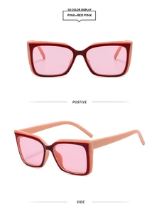 Vues détaillées de face et de profil de lunettes de soleil carrées oeil-de-chat bicolores