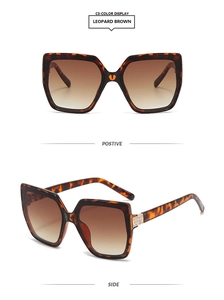 Detail of leopard print square sunglasses with gradient lenses and rhinestone accents
