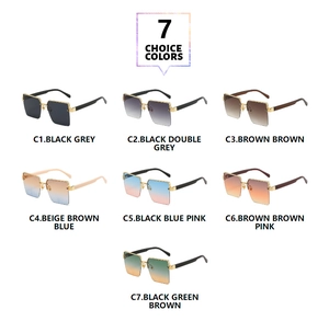 Detailed grid showing seven trendy square half-frame sunglasses in various gradient colors