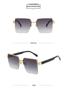 Front and side view of semi-rimless square sunglasses with black double grey gradient lenses