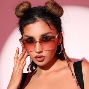 Fashion Square Rimless Sunglasses UV400 Protection Gradient Lens Wood Grain Temples For Women Men Luxury Style