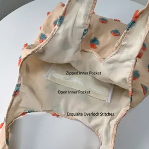 Canvas tote bag with 3D floral embroidery, featuring zipper pockets and inner lining