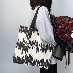 Borsa Tote In Tela Con Stampa Lettere Pink Sunday Grande Capacità Pennellata Astratta Borsa A Tracolla Casual Per Donna