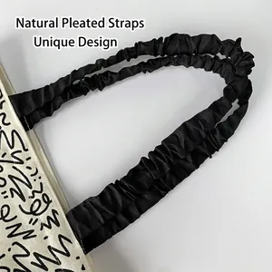 Cute canvas tote bag with black pleated satin straps and cartoon graffiti prints
