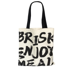 Minimalist canvas tote bag with black Brisk letter print and wide shoulder straps