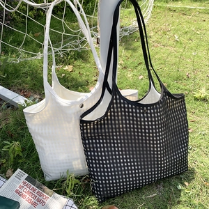 Women Checkerboard Grid Mesh Tote Bag Large Capacity Minimalist Summer Shoulder Bag Aesthetic Student School Handbag