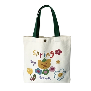 Simpatica borsa tote in tela con orsetto e stampa floreale di tulipani primaverili