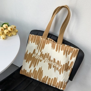 Borsa tote in tela minimalista con stampa Pink Sunday e manici color caramello