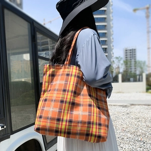 Sac Fourre-tout Vintage En Toile À Carreaux Grande Capacité Fermeture Éclair Sac À Épaule Pour Femmes Quotidien Voyage Décontracté