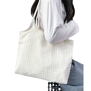 Large capacity canvas tote bag with minimalist white checkered pattern and double handles