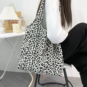 Sac fourre-tout en velours côtelé léopard pour femmes, grande capacité et minimaliste