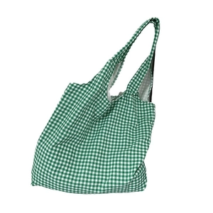 Borsa tote a scacchi verde e bianca con ampi manici per lo shopping quotidiano